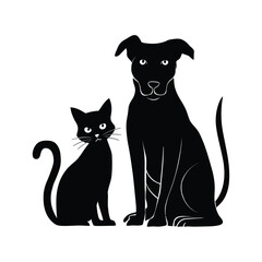 Fototapeta premium Dog and cat black silhouette vactor.