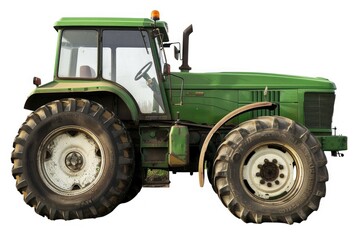 Obraz premium A green tractor is parked on a white surface