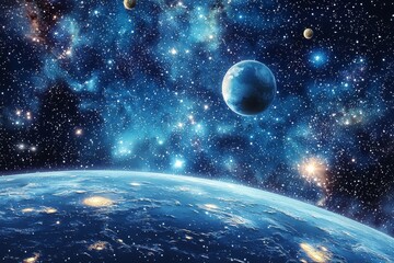 Obraz premium Space cosmic illustration with planets scene created with Generative AI