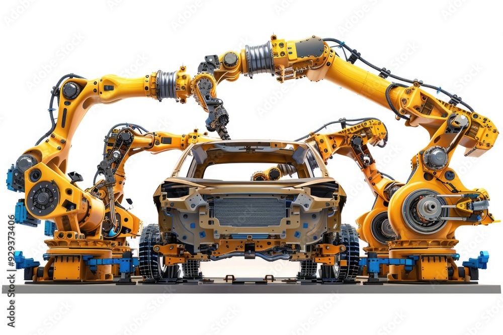 Poster mechanic robot working on a car