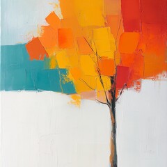 Abstract Autumn Tree: Colorful Painting with Textured Brushstrokes