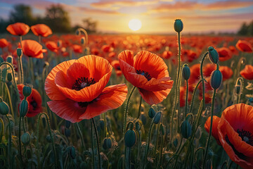 Fototapeta premium a painting of a field of red poppies