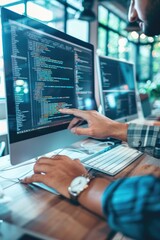 A person working on their laptop or desktop computer, possibly writing an email or document