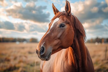 Fototapeta premium Thoroughbred mare grazing in a pasture on a farm