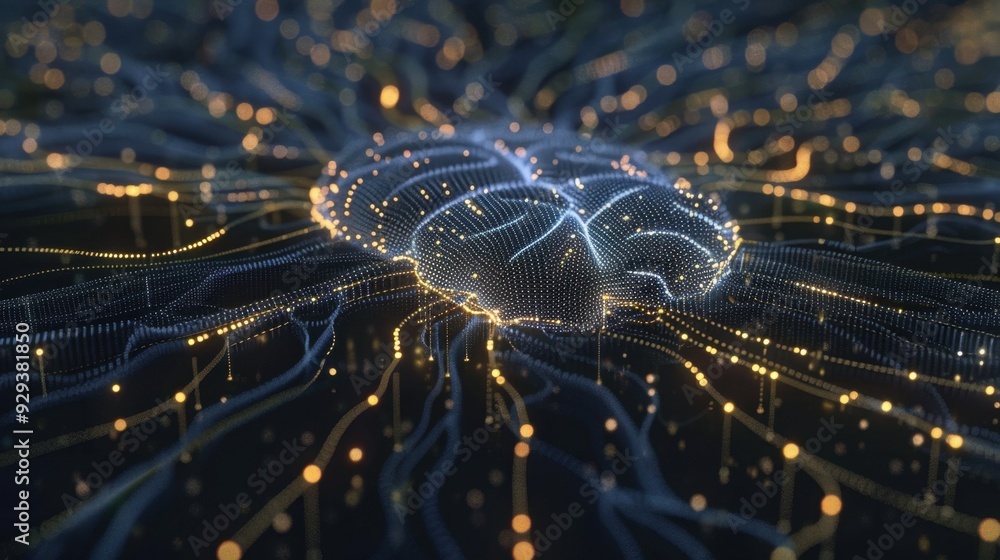 Poster a digital brain composed of glowing lines and nodes, illustrating advanced ai neural networks.