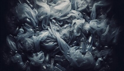 A pile of plastic bottles and bags, highlighting the issue of pollution and environmental concern.