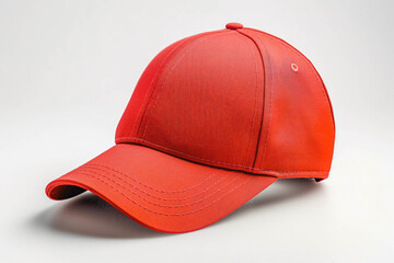 A red baseball cap on a white background. Perfect for sports-themed designs or promotional materials