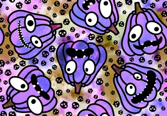 Halloween pumpkins seamless monsters pattern for wrapping paper and fabric