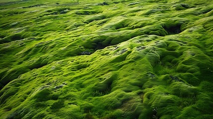 Lush green moss covering a rocky terrain.