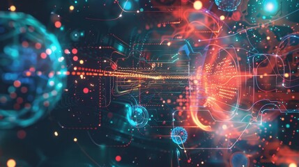 Abstract AI design featuring glowing neural networks and data streams on a high-tech backdrop.