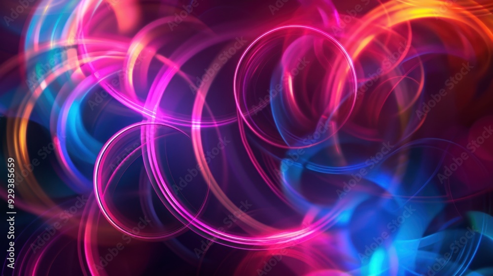 Poster abstract glowing circle lines with a soft blur effect, creating a dreamy and futuristic visual exper