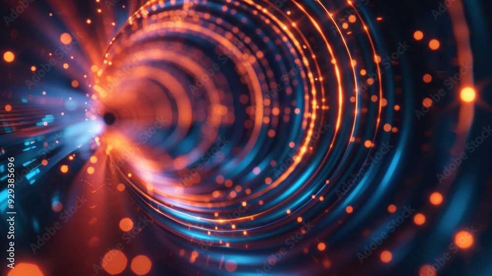 Poster abstract glowing circle lines with a soft blur effect, creating a dreamy and futuristic visual exper
