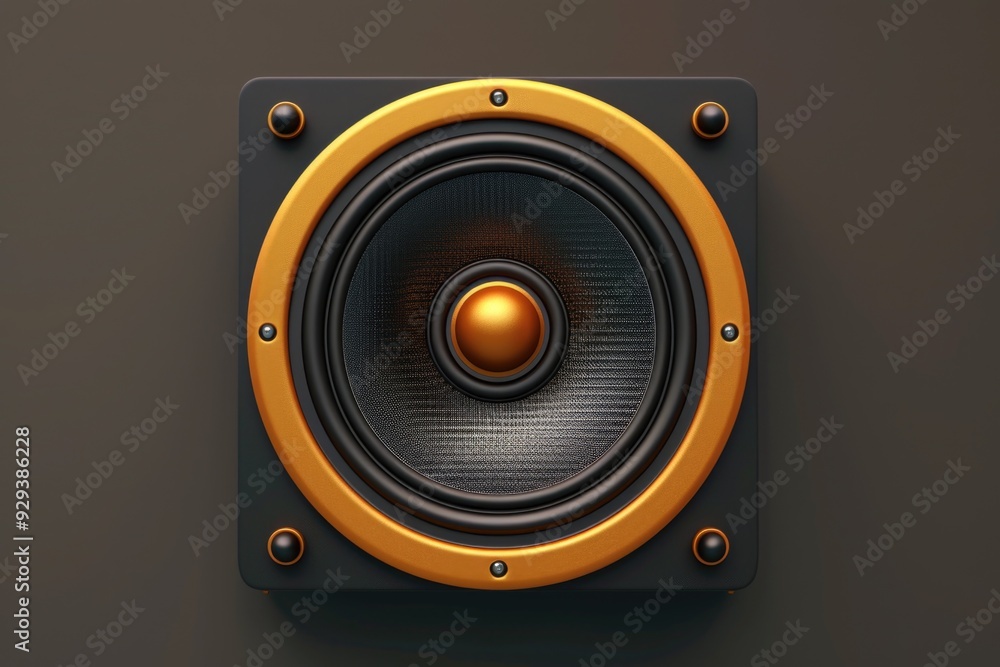 Poster a close-up view of a speaker mounted on a wall, suitable for use in interior design or technology-re
