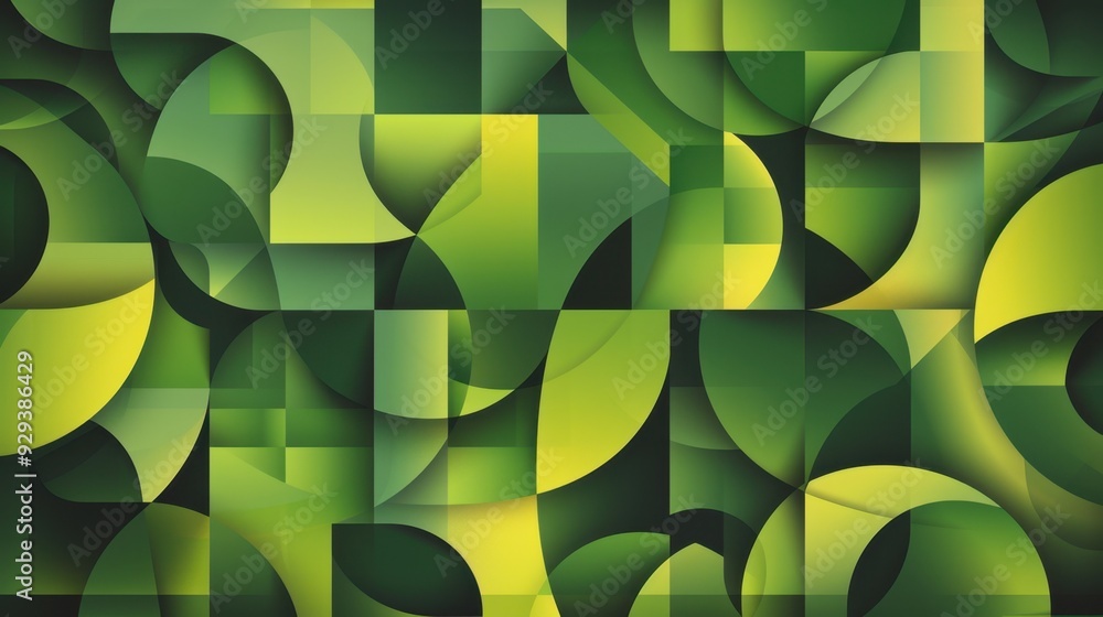 Poster abstract green geometric patterns with smooth gradients, ideal for modern design backgrounds.