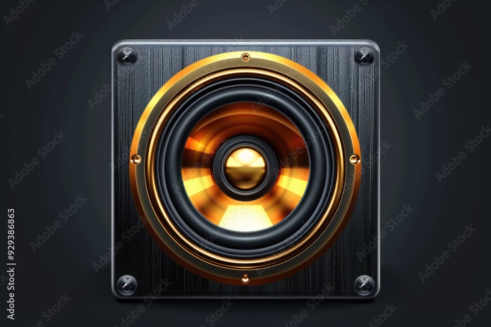 Poster a close-up view of a speaker on a black background, ideal for presentations or concerts
