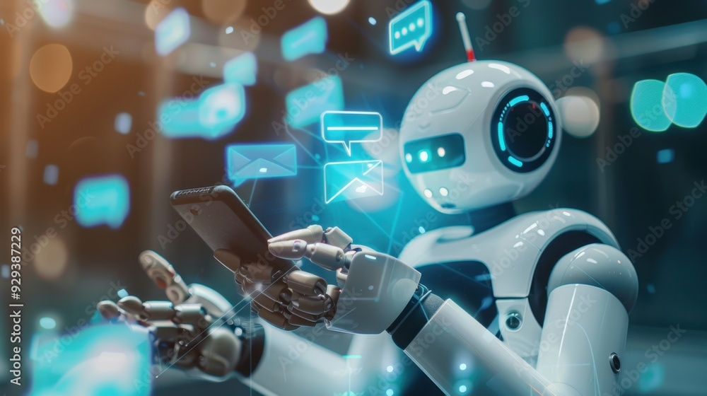 Poster ai chatbot interface on a smartphone screen with conversation bubbles and user interaction.