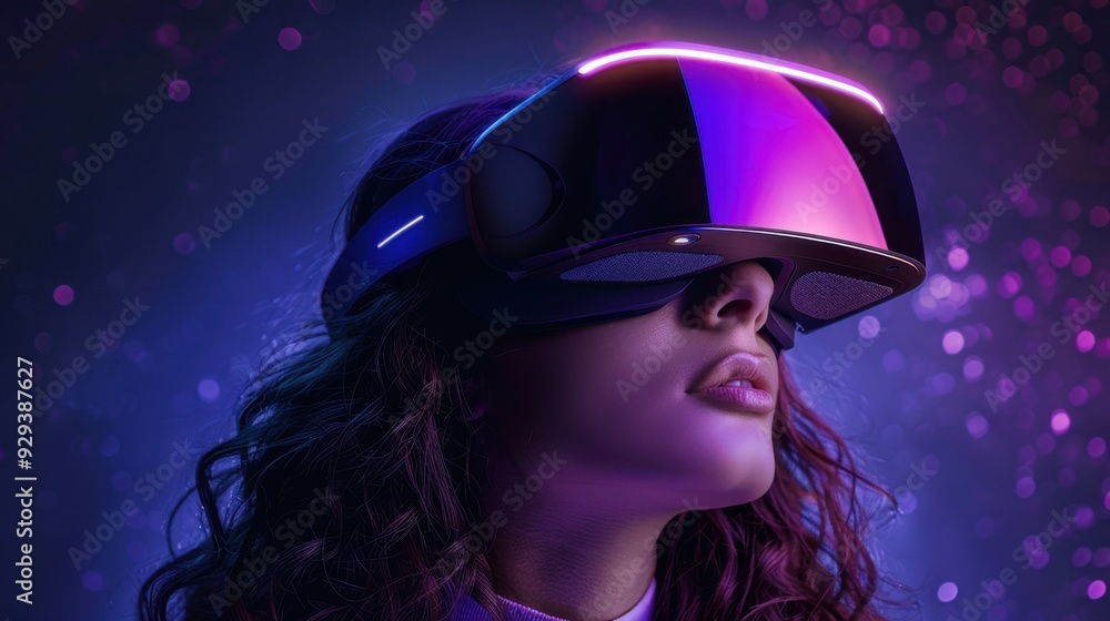 Poster ai-driven virtual reality headset with a focus on immersive and interactive experiences.