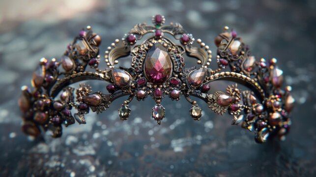 An antique crown with tarnished metal and weathered jewels, representing the passage of time.