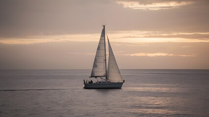 Fototapeta premium Sailboat cruising the ocean at sunset