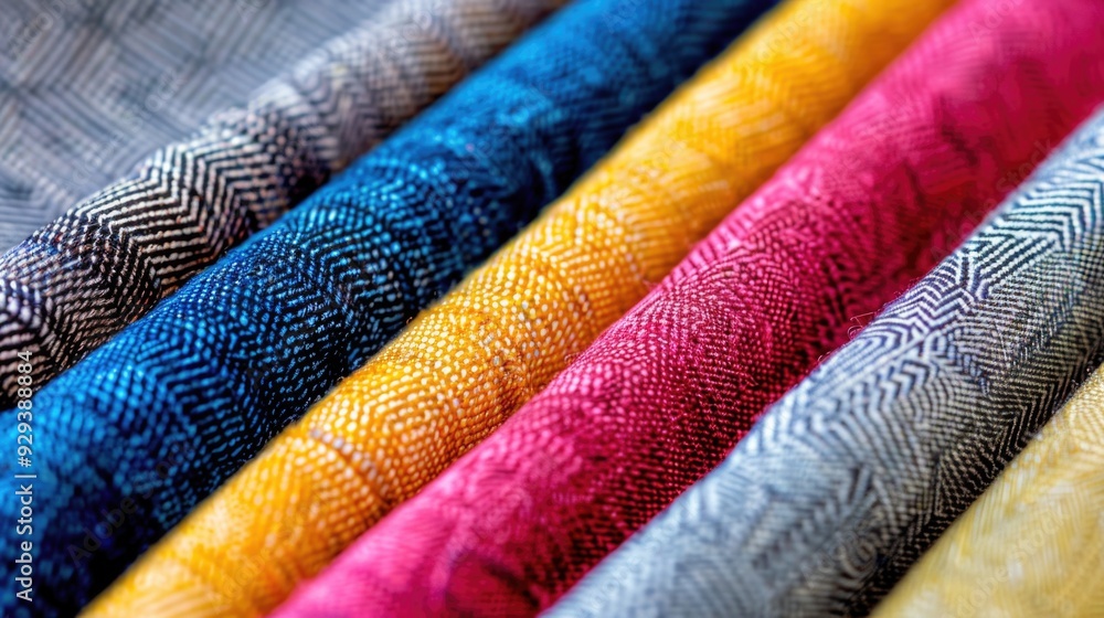 Poster A close-up view of diverse fabrics with unique textures and colors, suitable for use in design, photography or textile-related projects