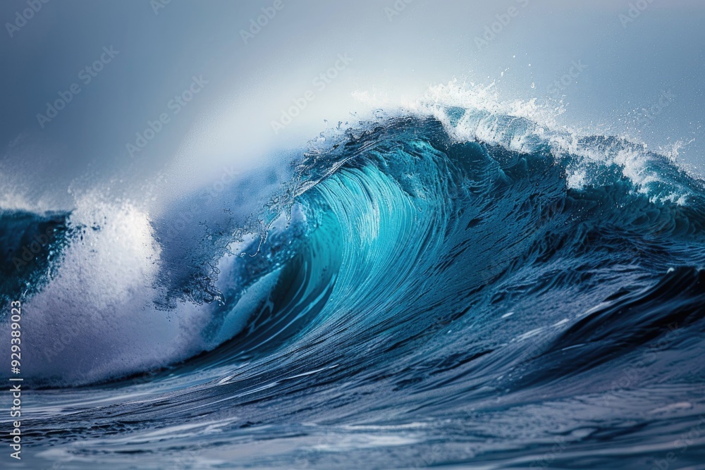 Poster a large ocean wave breaking in the middle of a calm sea