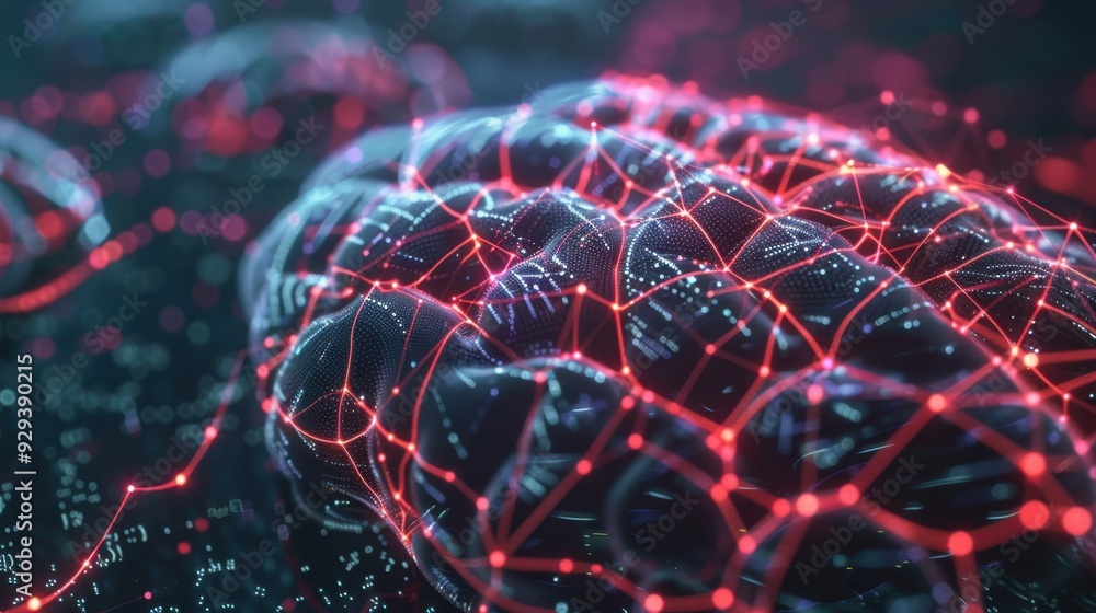 Poster conceptual representation of ai with a digital brain and interconnected neural pathways.