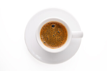 Cup of coffee on a white background.