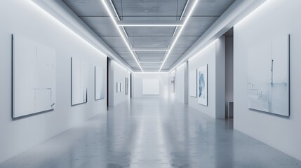 Obraz premium A modern art gallery featuring minimalist artworks and bright lighting.