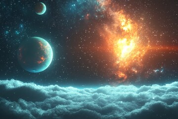 Space cosmic illustration with planets scene created with Generative AI