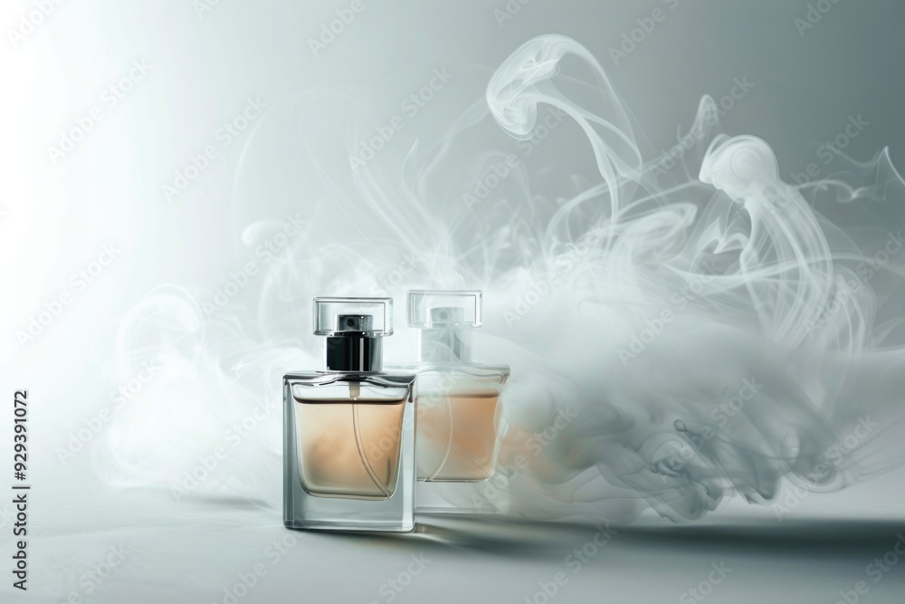 Poster Two perfume bottles sit side by side on a surface