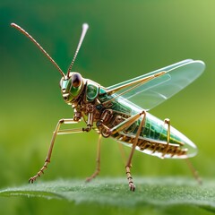 Fototapeta premium grasshopper on a green leaf