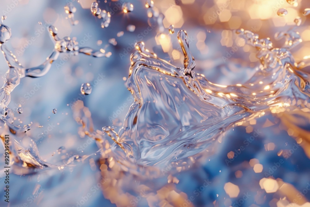 Poster a close-up shot of a water splash on a surface, suitable for use in a variety of contexts such as sc