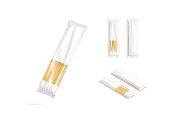 Blank white transparent pack with spaghetti pasta mockup, different views