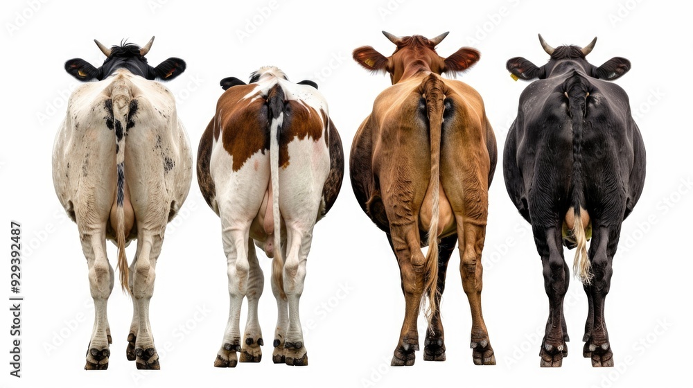Poster a group of cows standing together in a pasture or field