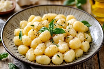 Gnocchi, Soft dough dumplings made from potatoes, flour, and eggs, often served with sauces such as pesto, tomato, or butter and sage.