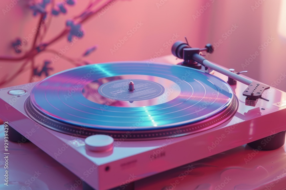 Poster a vintage record player with a record on top