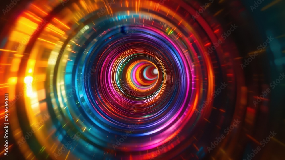Poster vivid and dynamic abstract tunnel with vibrant concentric circles, creating a sense of motion and de