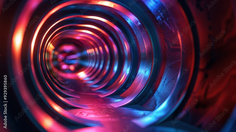 Poster abstract tunnel with vibrant neon lights creating a futuristic atmosphere.