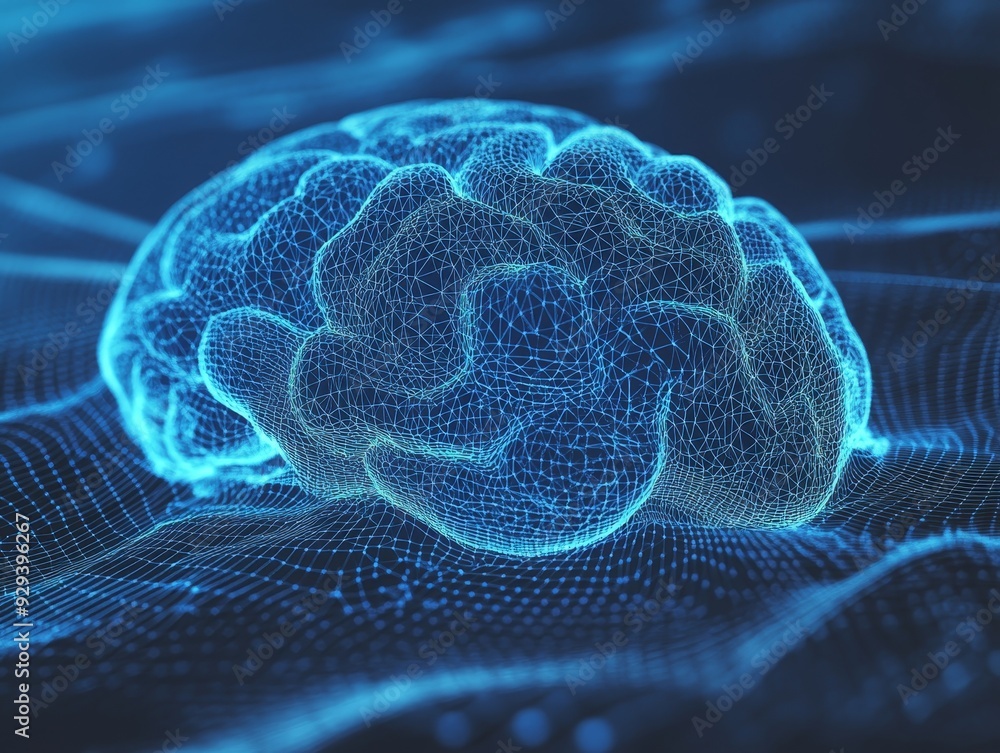 Aufkleber abstract brain background with polygonal grid in blue gradient technology design stock photo