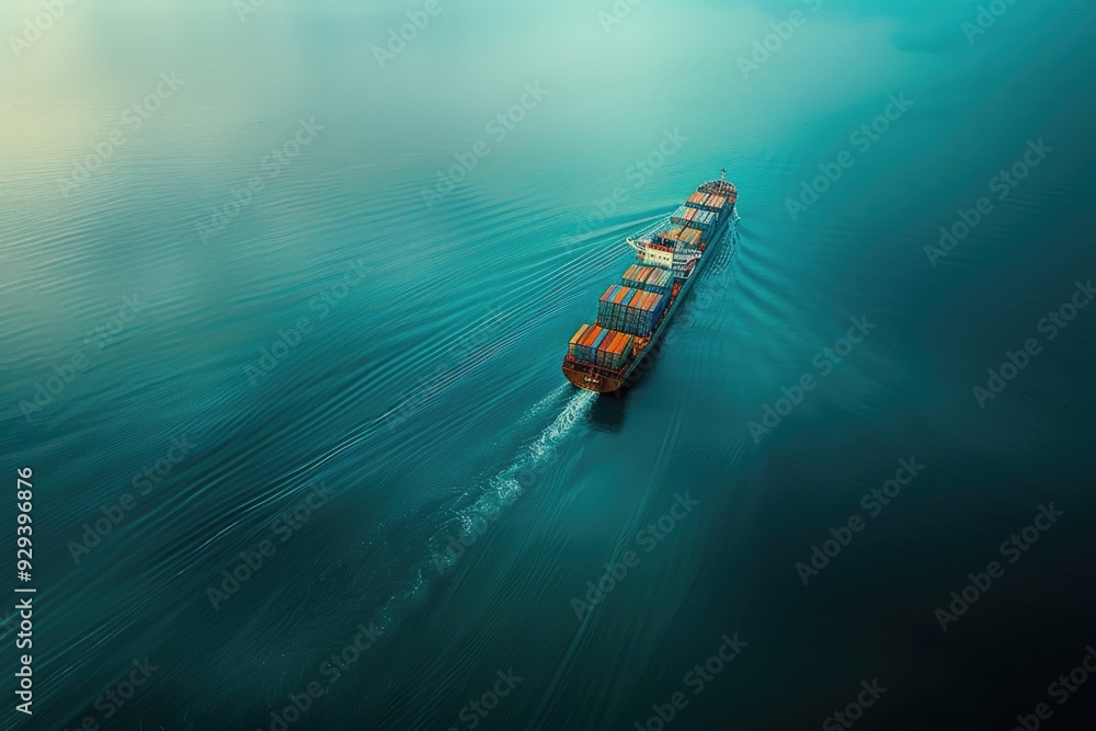 Poster large container ship sailing on open water