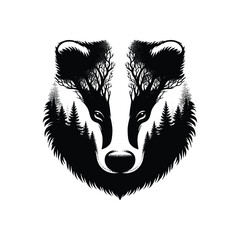 silhouette of Badger silhouette, filled with nature view in rough drawing,