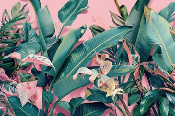 Plants on a pink background, floral decor