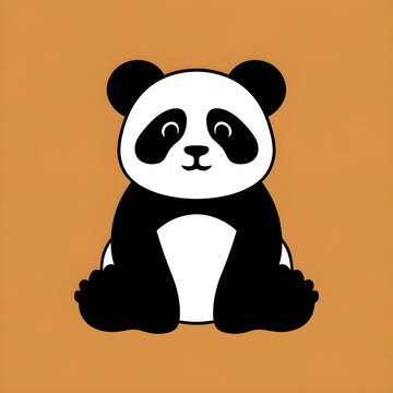 cute panda sitting orange background clip art preview