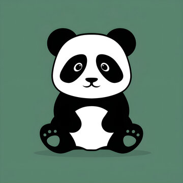 recommend clip art: panda bear with bamboo Hand drawn black vector silhouette of a one cute cartoon panda in outline illustration 
                    