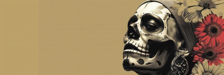 sugar skull day of the dead concept with skull and flowers