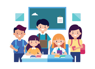 Happy Diverse School Children in Classroom – Education, Learning and Friendship Concept