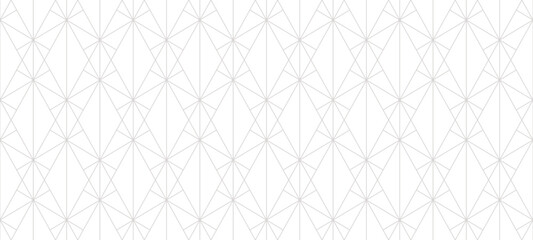 Golden line pattern. Vector geometric seamless texture. Gray and white ornament with delicate grid, thin lines, outline lattice, net, triangles. Subtle abstract art deco background. Repeated design