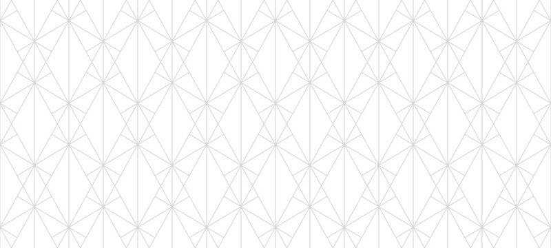 Golden line pattern. Vector geometric seamless texture. Gray and white ornament with delicate grid, thin lines, outline lattice, net, triangles. Subtle abstract art deco background. Repeated design