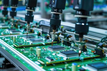 Close-up view of a computer motherboard with various components and circuitry