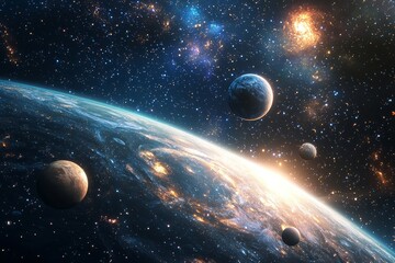 Space cosmic illustration with planets scene created with Generative AI